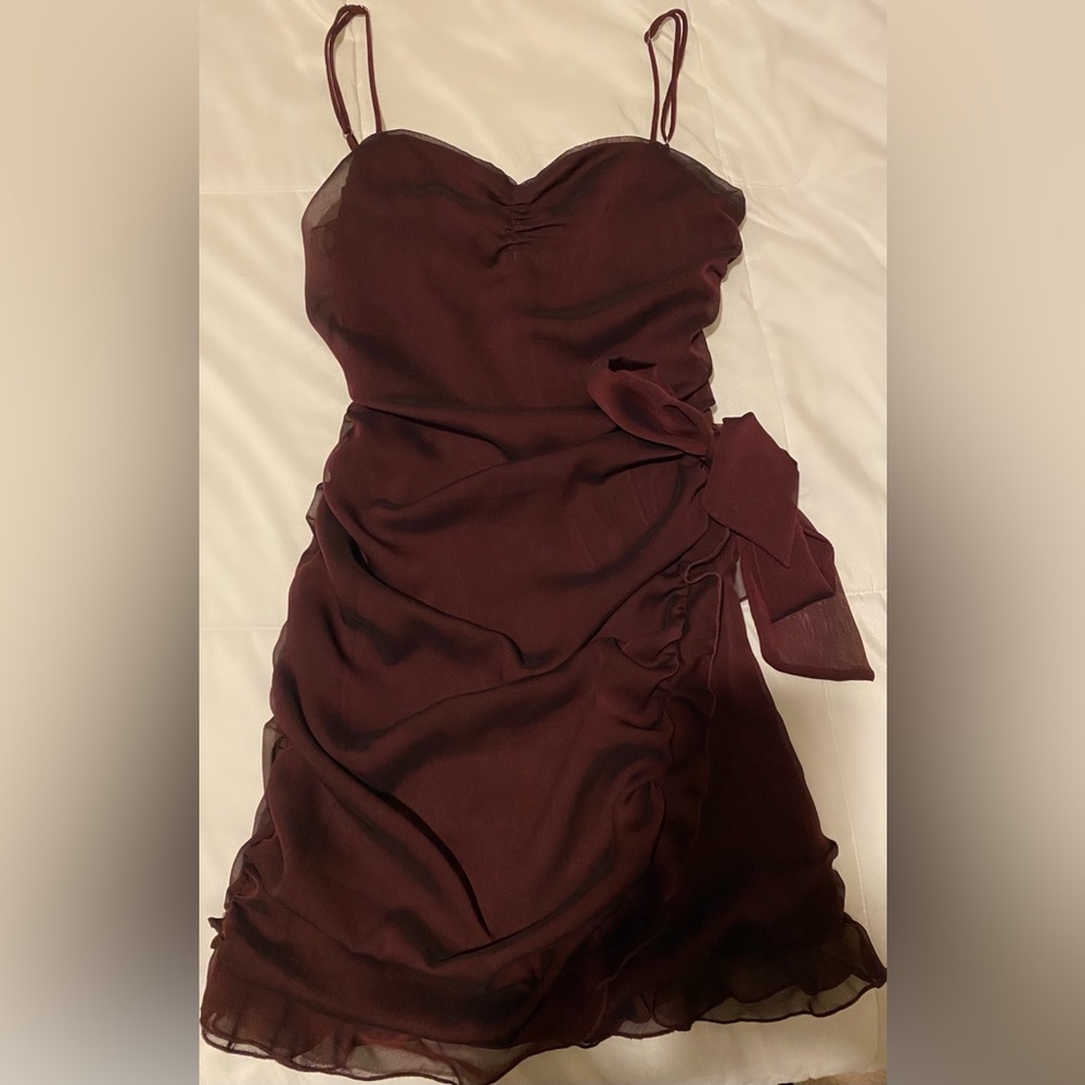 Lucy in the Sky Ruched Wrap Dress in Wine